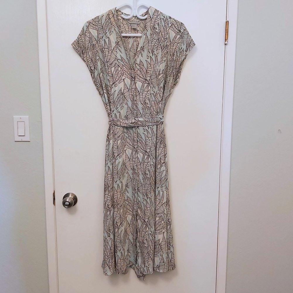 H&M Sky Blue Floral Button Up Shirt Dress with Capped Sleeves